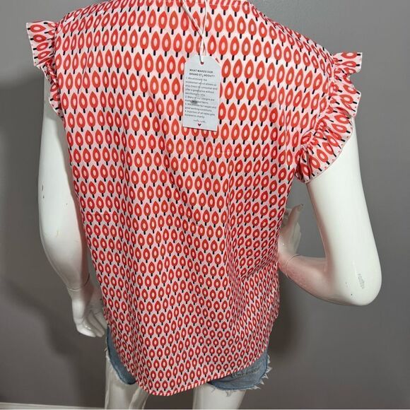 NWT Recycled Orange Graphic Print V-Neck Ruffle Sleeve Top -- L - Picture 9 of 12